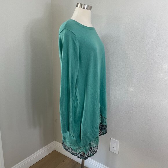 Logo Lori Goldstein Womens Plus 1X Green Tunic Sweater Lace Hem Knit Top - Picture 2 of 8